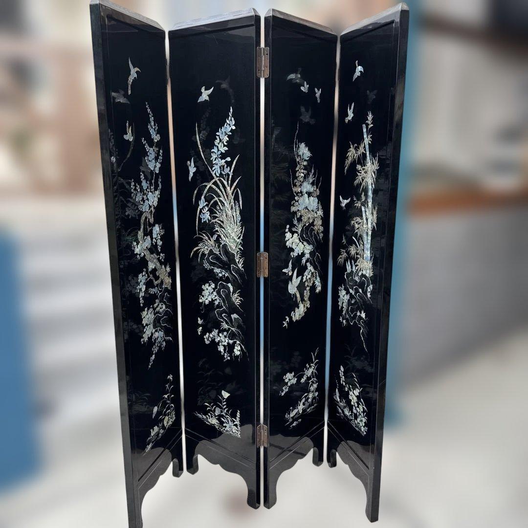 (40) [美しい] スクリーン　パーテショ衝立　屏風　美術　屏風　鶴　螺鈿細工