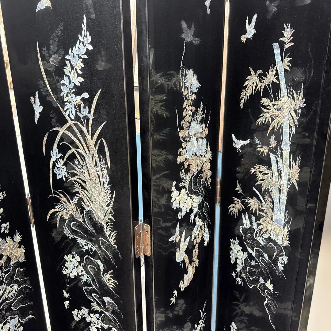 (40) [美しい] スクリーン　パーテショ衝立　屏風　美術　屏風　鶴　螺鈿細工