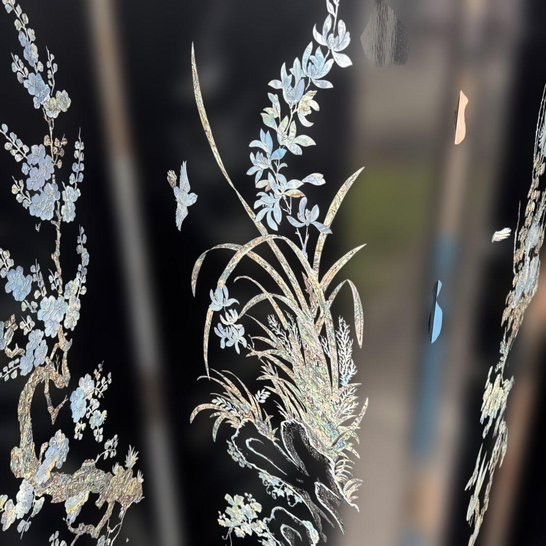 (40) [美しい] スクリーン　パーテショ衝立　屏風　美術　屏風　鶴　螺鈿細工