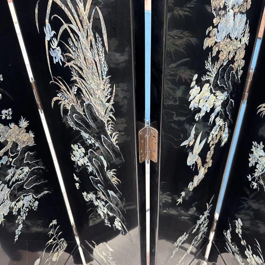 (40) [美しい] スクリーン　パーテショ衝立　屏風　美術　屏風　鶴　螺鈿細工