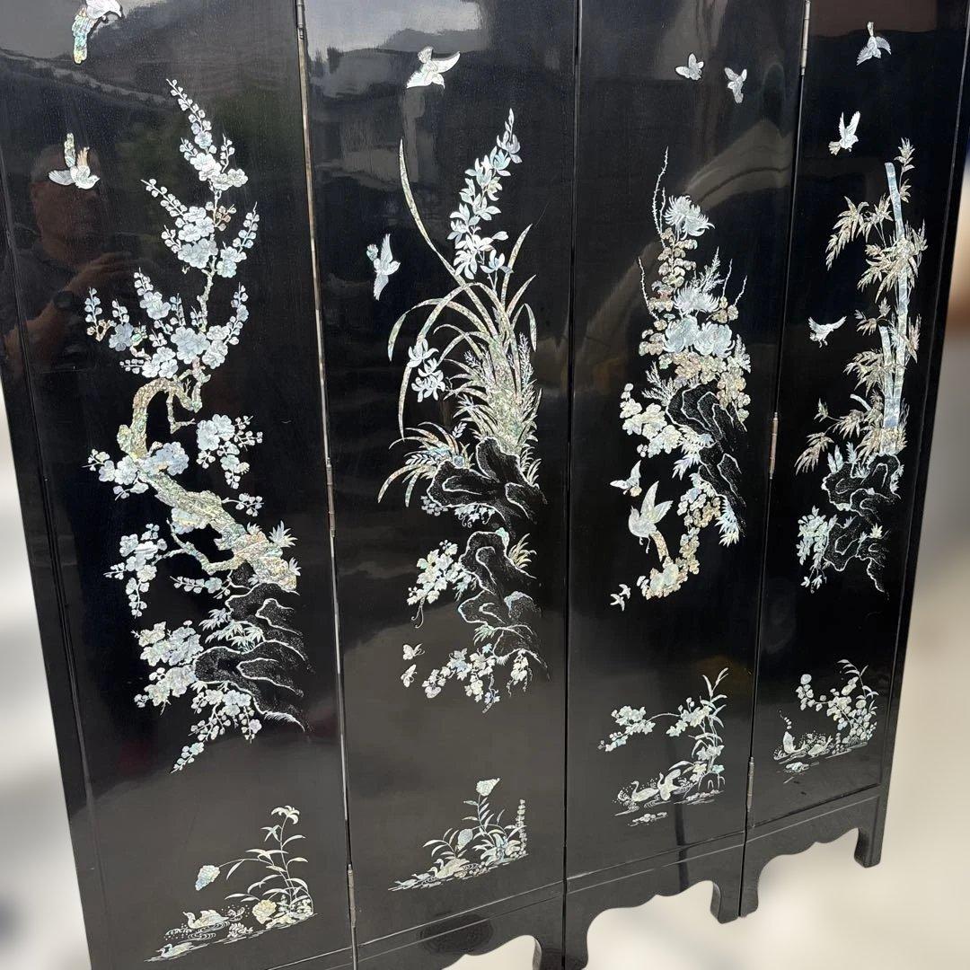 (40) [美しい] スクリーン　パーテショ衝立　屏風　美術　屏風　鶴　螺鈿細工