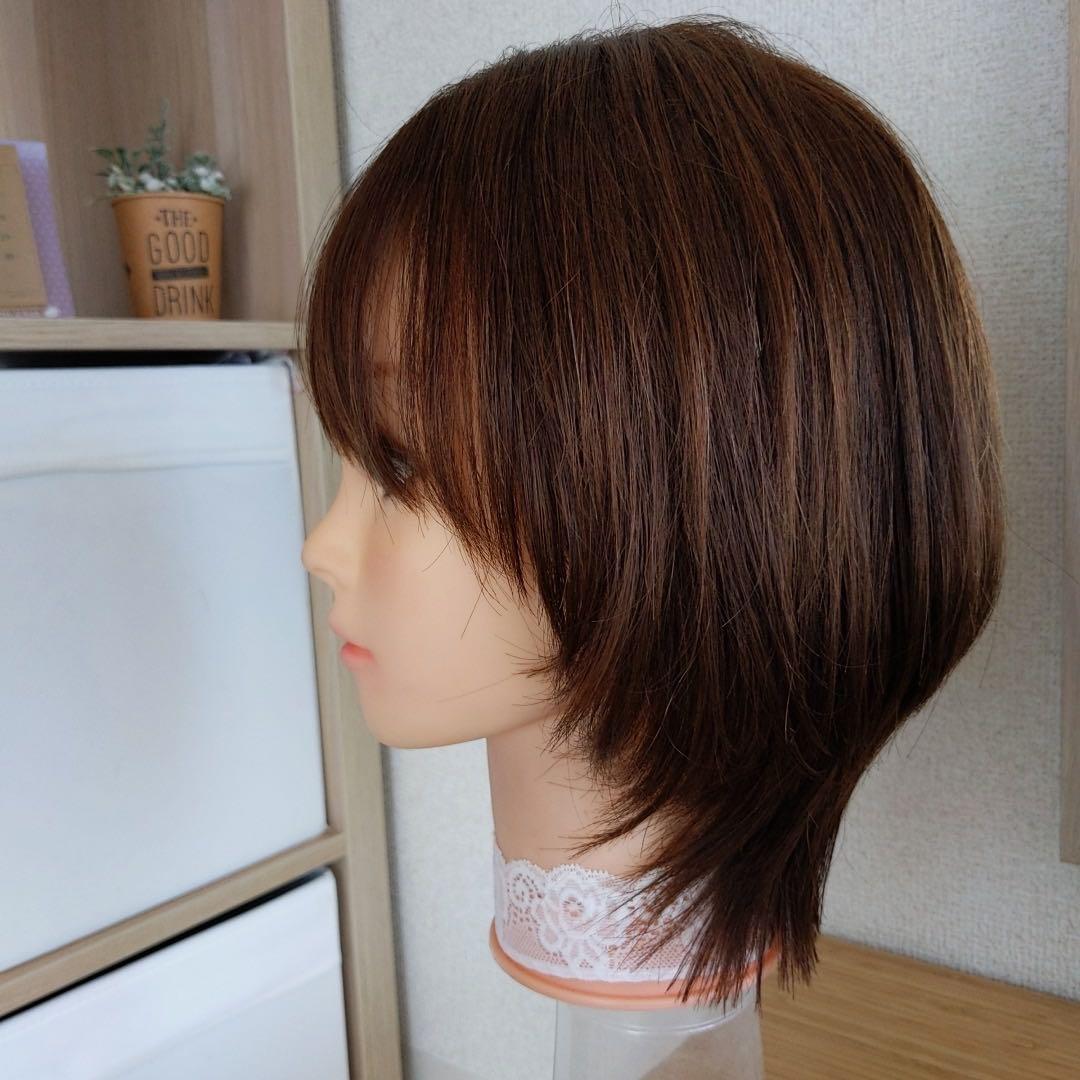 ☆サラサラ人毛100%ウイッグ☆I型ツムジ　ショートウルフ　ブラウン　ウイッグ