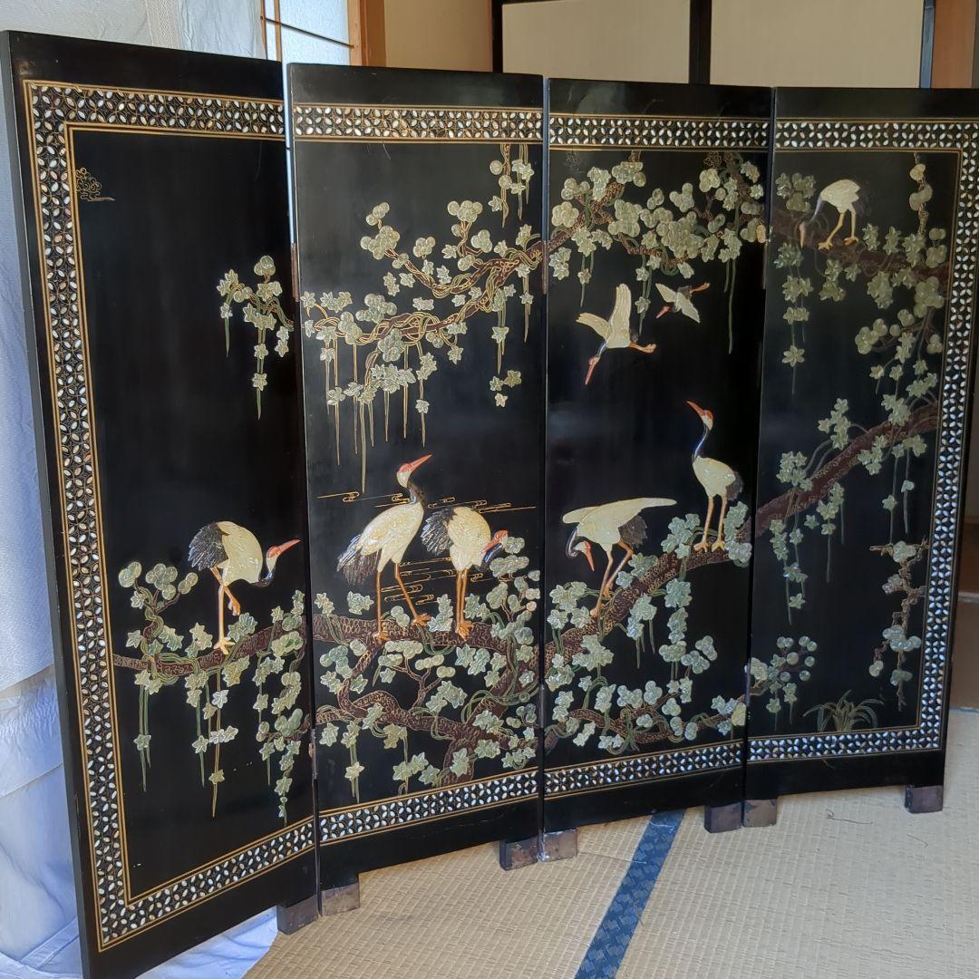 中国美術の螺鈿細工、 ４つ折り衝立