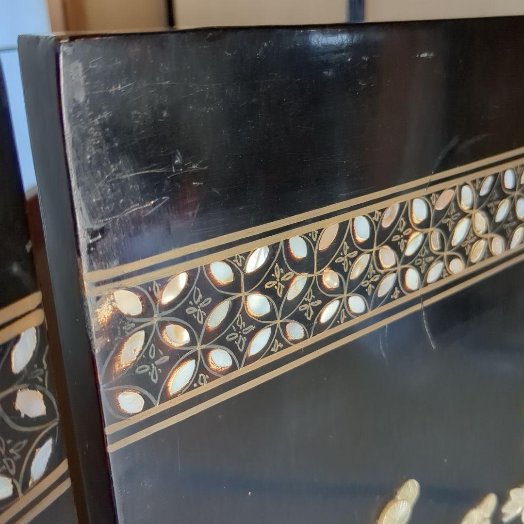 中国美術の螺鈿細工、 ４つ折り衝立