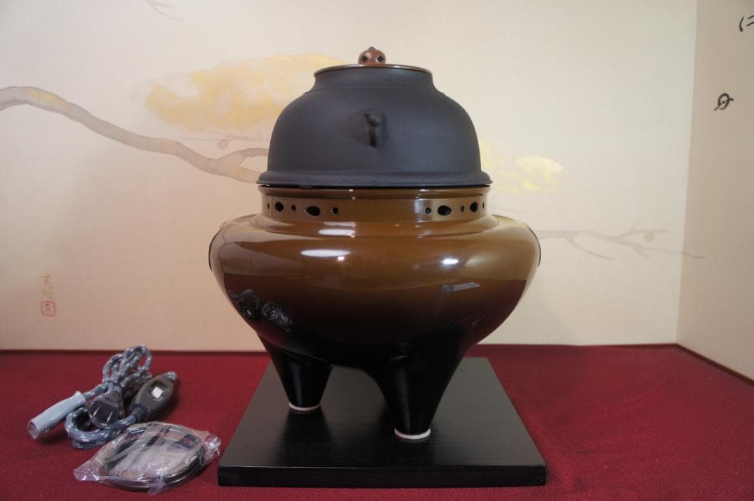 専用☆さびでお悩みのお方へ志きの合金製朝鮮風炉釜 唐銅蓋 釜鐶 電熱器 送料込