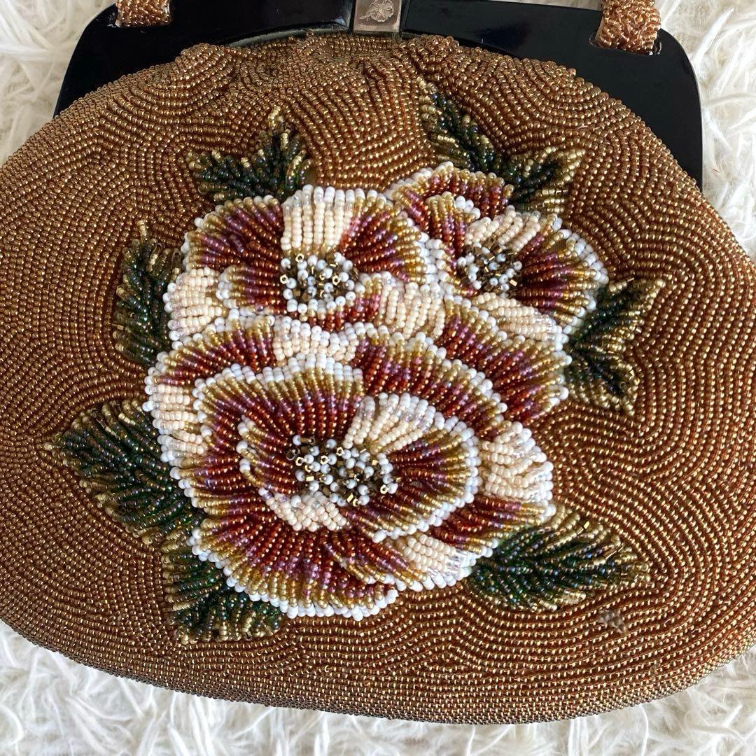 美品　和装バッグ ビーズバッグ フォーマル ビーズ 和装小物 茶