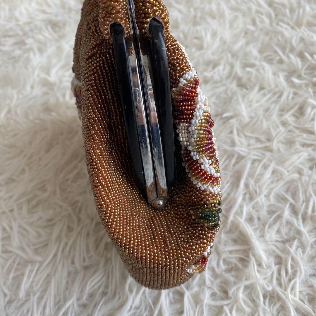 美品　和装バッグ ビーズバッグ フォーマル ビーズ 和装小物 茶