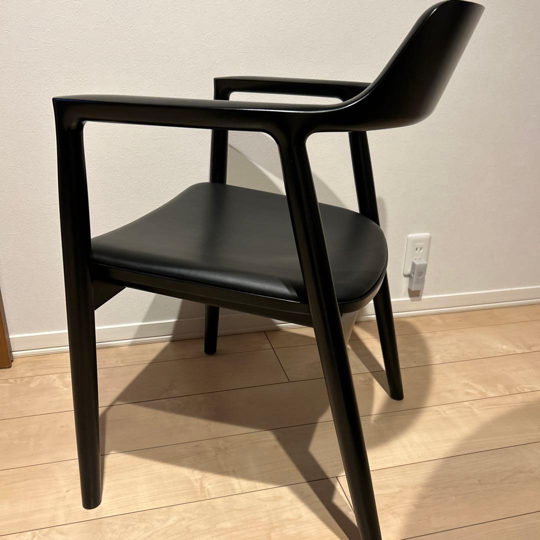 美品　マルニ木工　ヒロシマ　レザー　ラウンジチェア　ブラック アームチェア