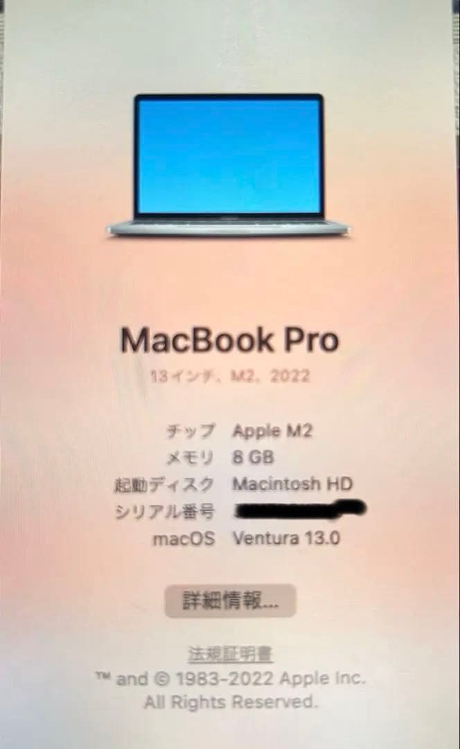 Apple MacBook Pro 2022 13インチ　M2 カバー付き