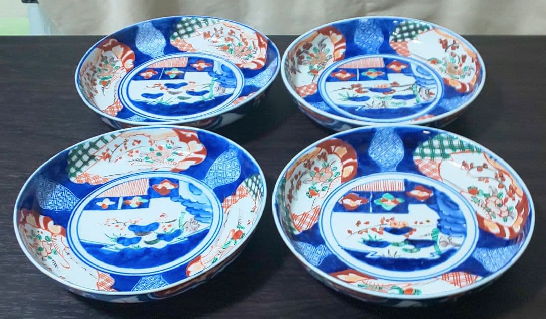 古伊万里 江戸時代 染付色絵 ４皿セット