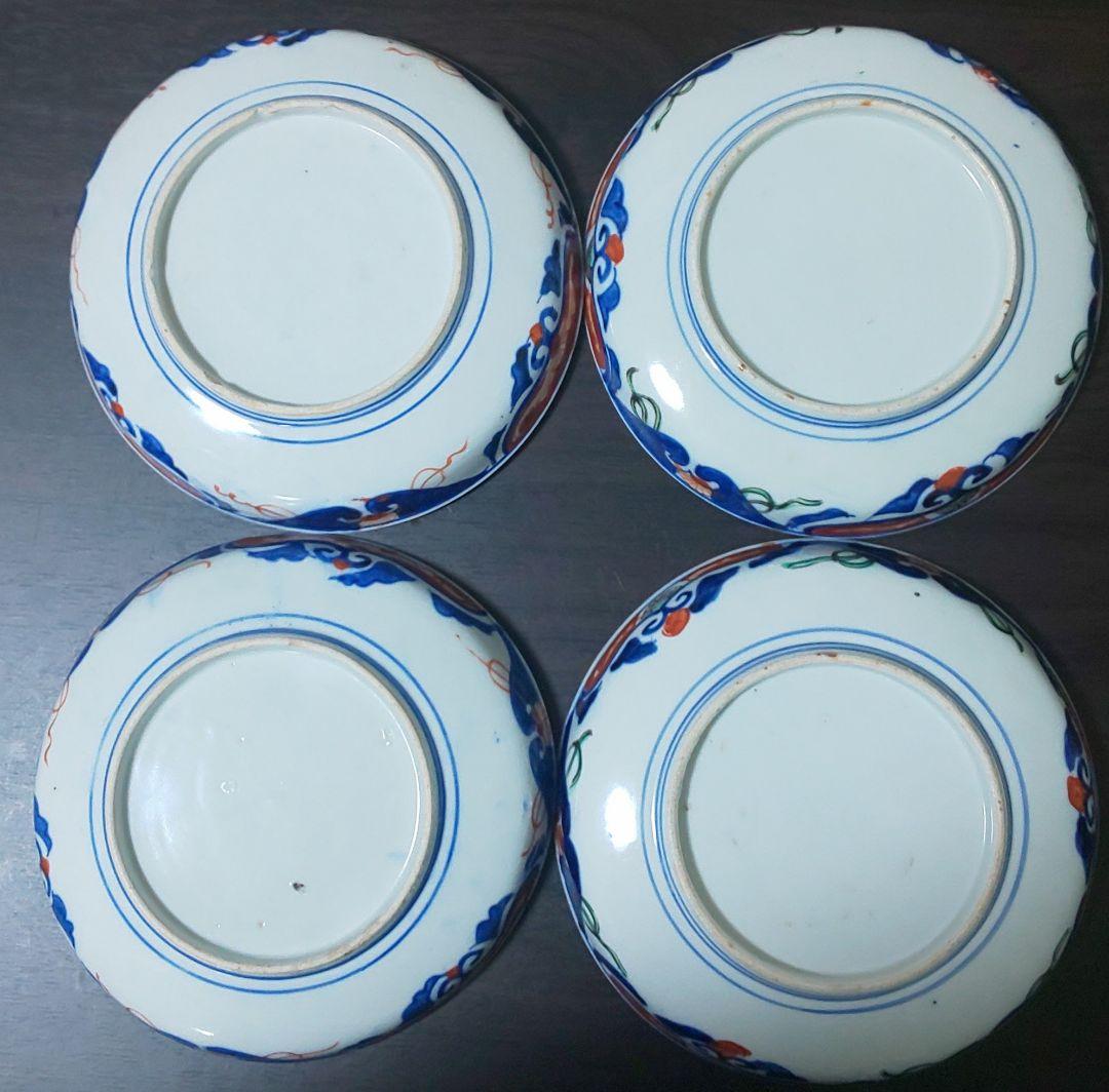 古伊万里 江戸時代 染付色絵 ４皿セット