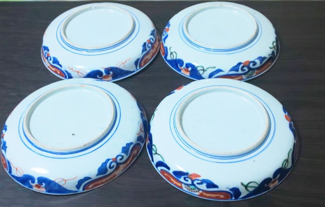 古伊万里 江戸時代 染付色絵 ４皿セット