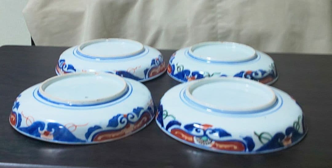 古伊万里 江戸時代 染付色絵 ４皿セット