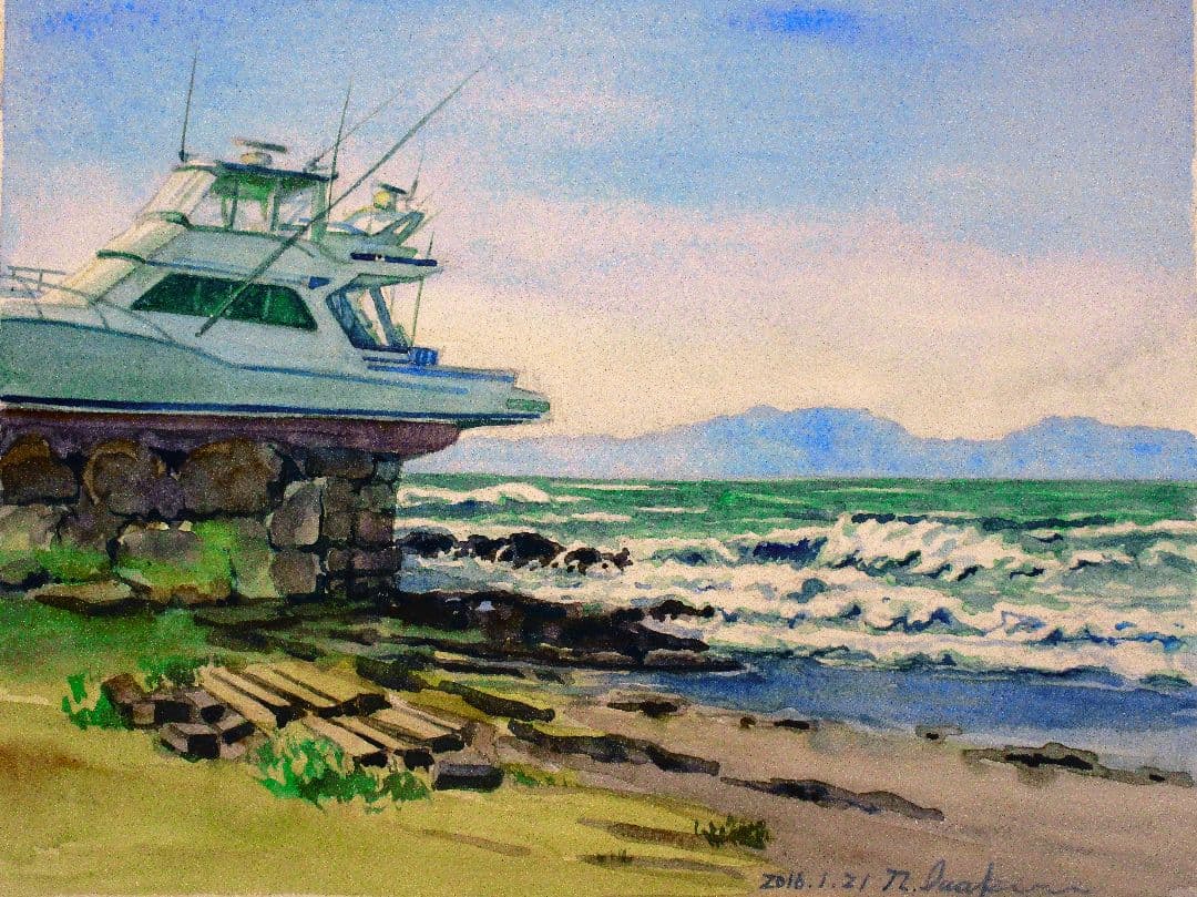 荒崎海岸から水彩画（額装済み）