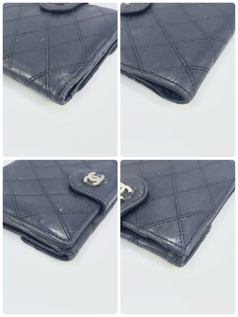 シャネル　ビコローレ　二つ折り　財布　ココマーク　ブラック　レザー　Wホック