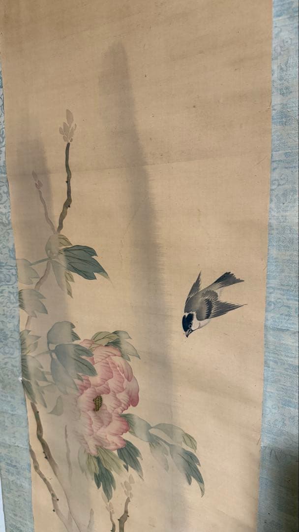 軸　画　雨中花鳥図 合箱