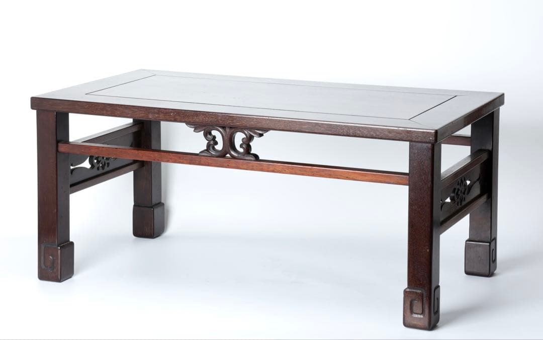 中国美術 細密彫刻 唐木 座卓 紫壇 香炉台 テーブル 机 時代物 骨董品