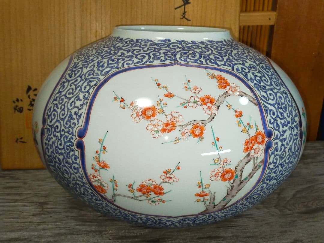 ♥値下げ！小畑仁　柿右衛門様式　特大　花瓶　共箱付き　有田焼　伊万里　骨董　古玩