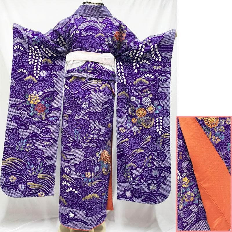 407aj104☆振袖 着物＆袋帯 総絞り 十三参り 成人式☆美品