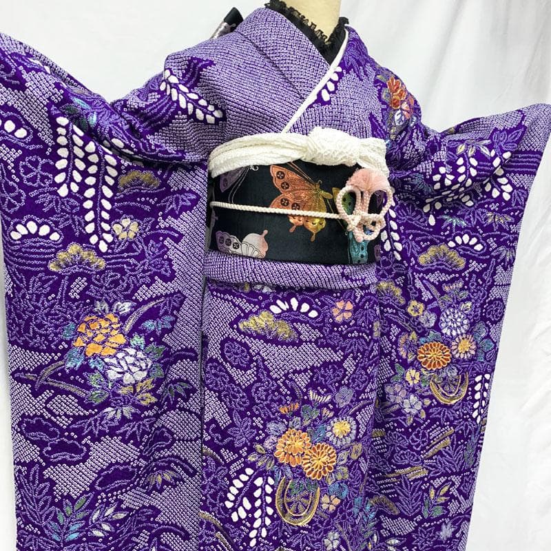 407aj104☆振袖 着物＆袋帯 総絞り 十三参り 成人式☆美品