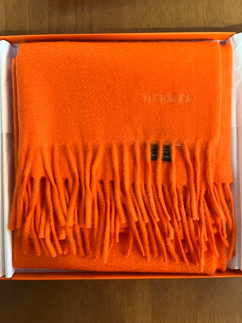 HERMÈS オレンジ カシミヤ マフラー