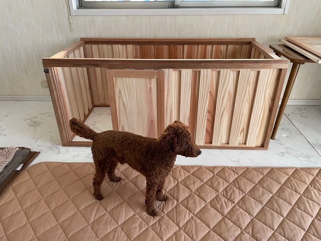 天然木製犬用ケージ 扉&天板付き