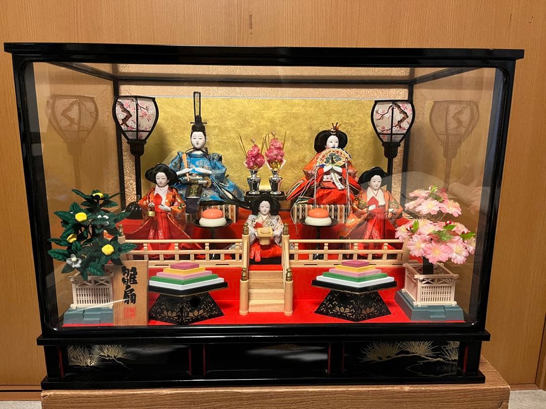 ひな人形 5体 ガラスケース付き