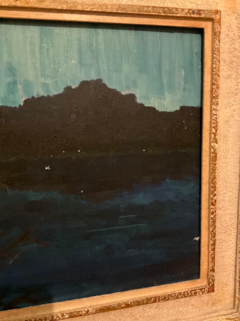 古い油彩画 湖畔