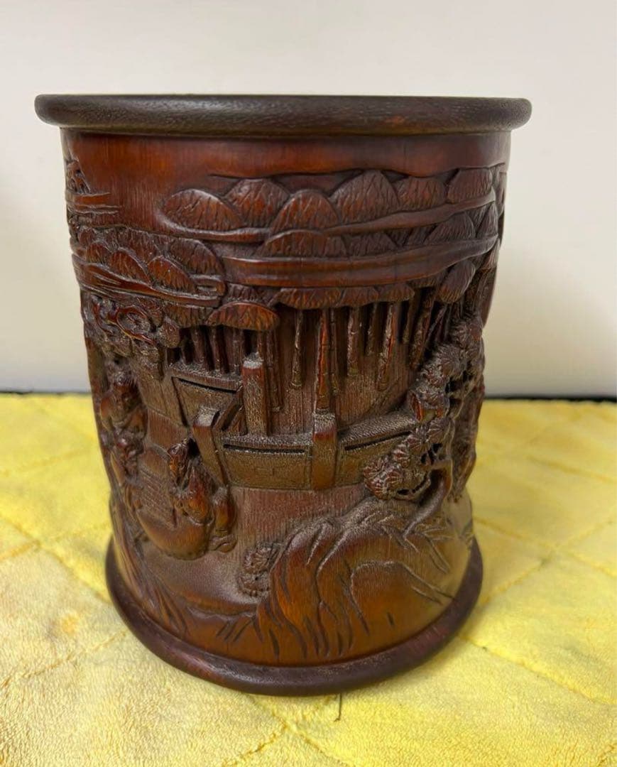 文房具 竹彫筆入 宋時代【竹林七賢希黄】