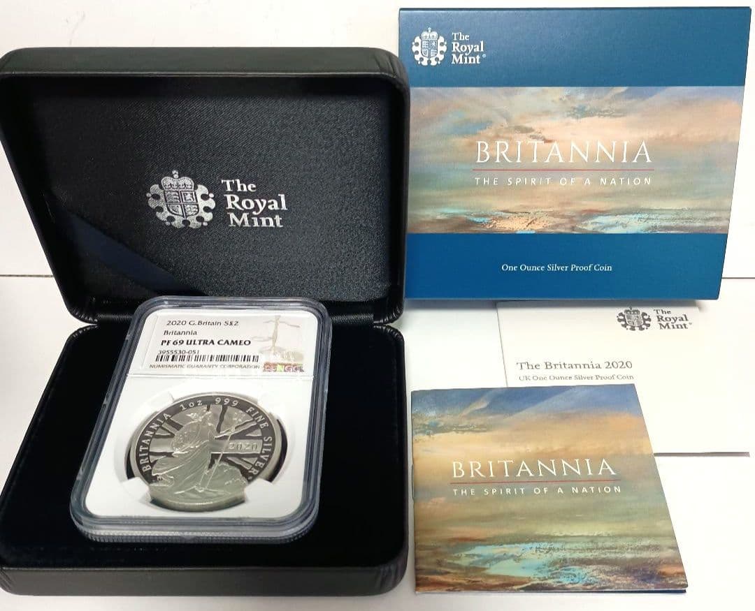 2020 イギリス ブリタニア 1オンス 2ポンド 銀貨 NGC PF69 UC