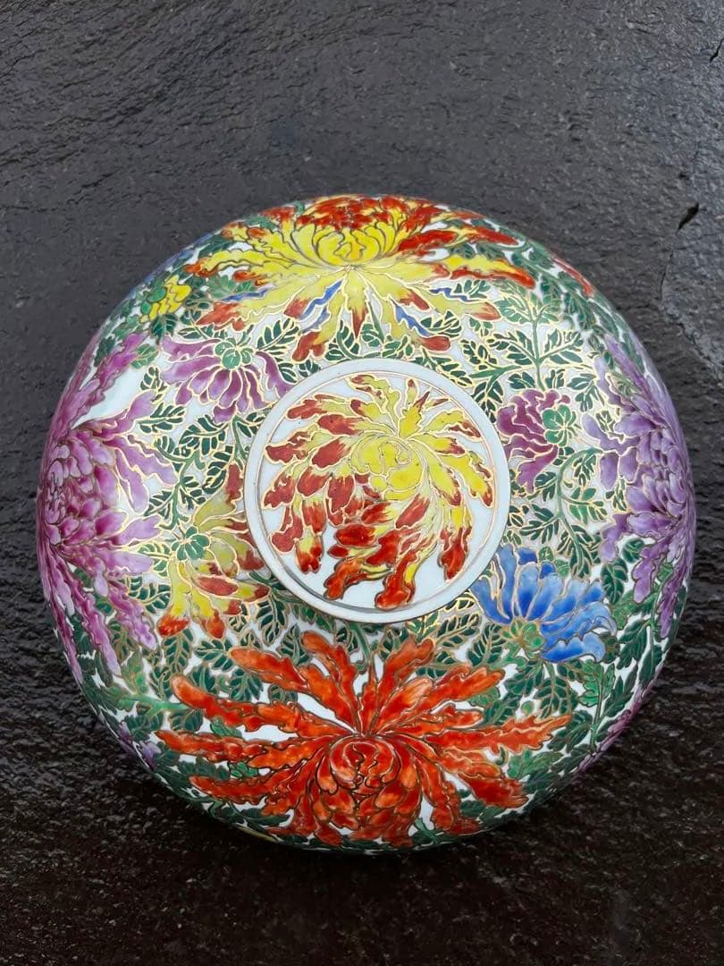 希少　カラフルで華やかで大きな陶器製の蓋付きの壺