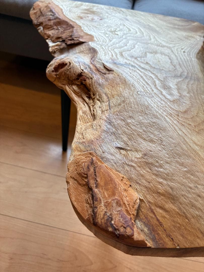 国産無垢一枚板サイドテーブル｜ブラックアイアン｜一点もの