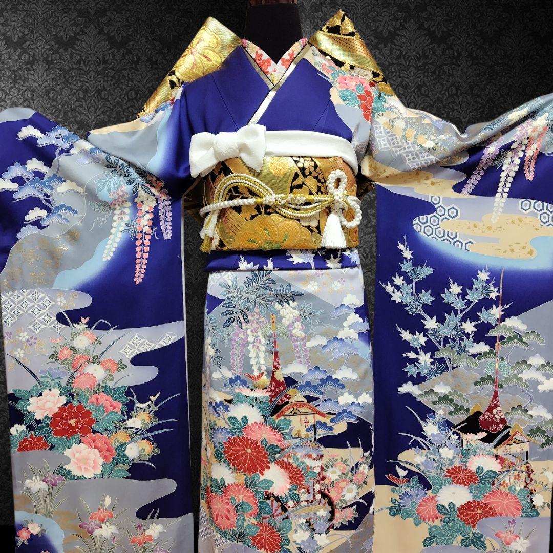 SALE中☆振袖フルセット(7点)・成人式・古典柄・金彩加工・胴裏正絹・高級手縫