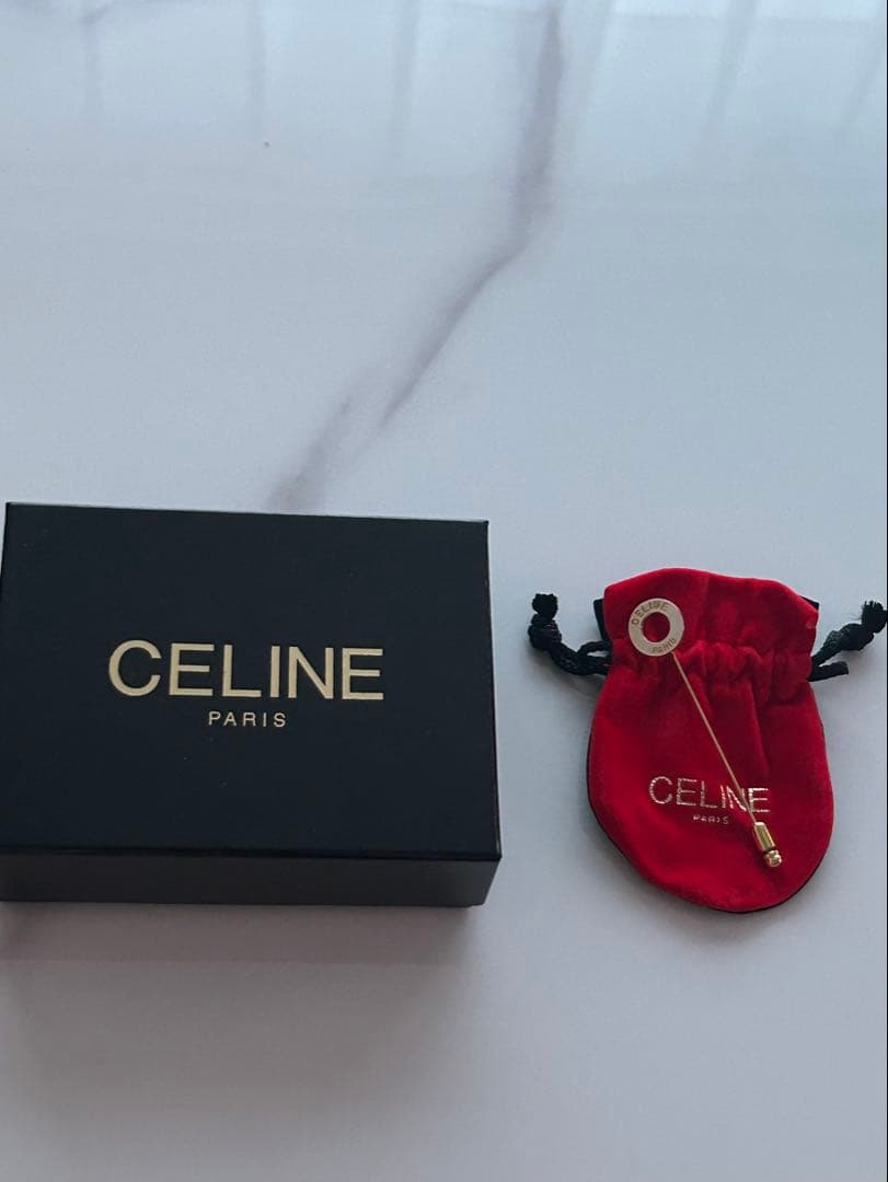 CELINE セリーヌ シルバー製 ゴールドトーン ピンブローチ