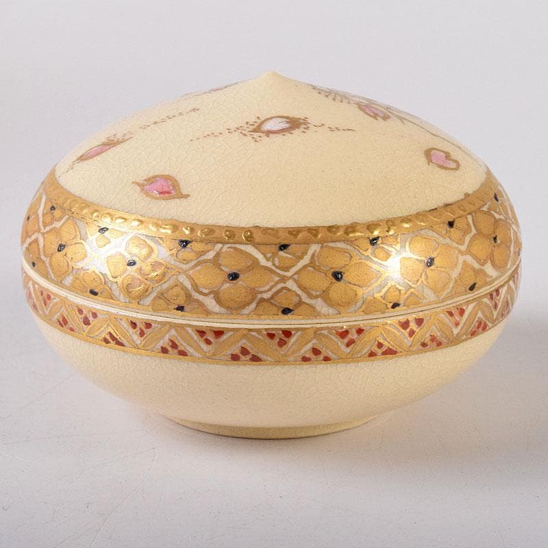 茶道具　薩摩焼　江月窯　新妻守作　白薩摩　金蘭手花文　香合　共箱　V　7611