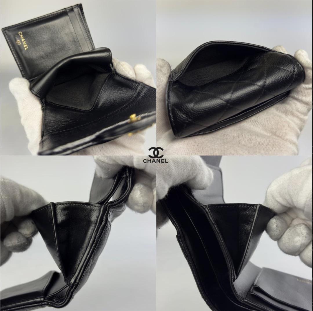 正規品　新型タイプ　シャネル　マトラッセ　ゴールド金具　フラップ　三つ折り財布