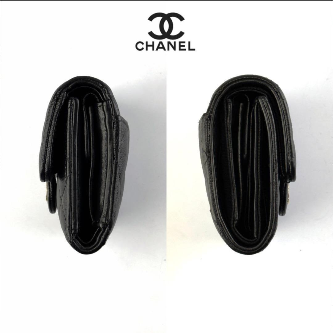 正規品　新型タイプ　シャネル　マトラッセ　ゴールド金具　フラップ　三つ折り財布