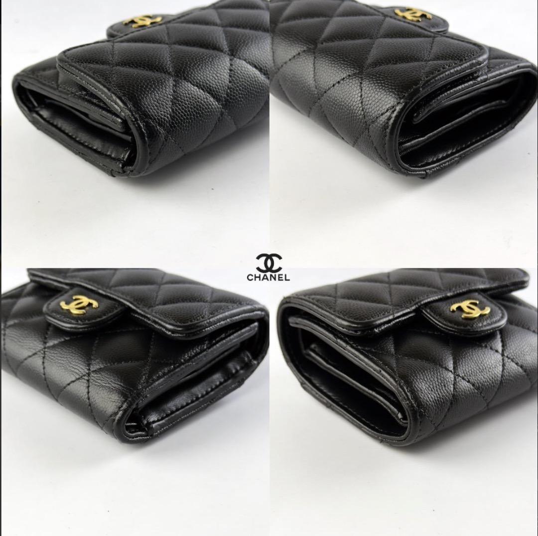 正規品　新型タイプ　シャネル　マトラッセ　ゴールド金具　フラップ　三つ折り財布