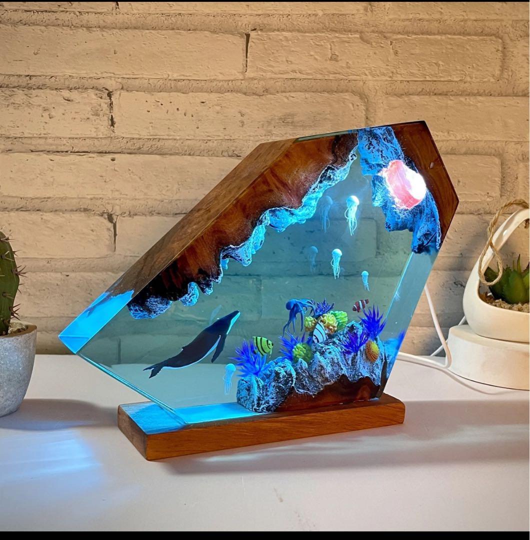 樹脂木製ランプ,海オーシャンランプ, 手作り木製テーブル樹脂ランプ, 寝室装飾