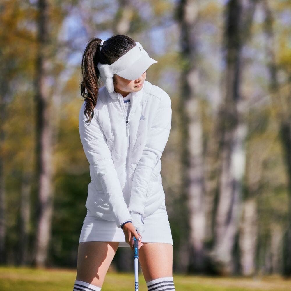 【S】秋冬 アディダス ゴルフ 保温 キルティング 中綿セットアップ白