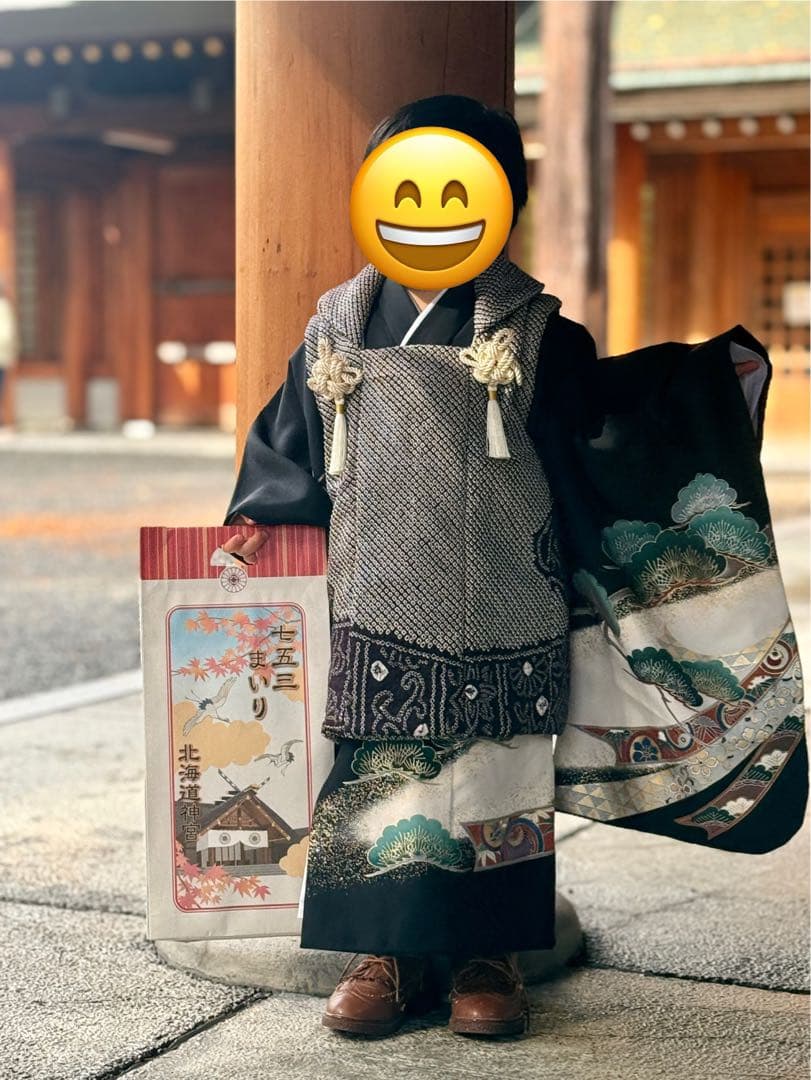 正絹お着物セット♡七五三　3歳　男の子　セット　一式　黒系　総絞り