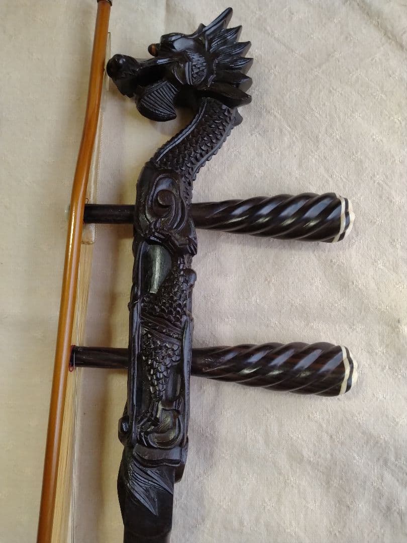 【作家物】高級二胡　竜頭　龍頭　工芸品