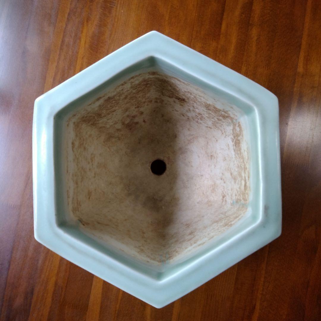 瀬戸　青磁貼付　植木鉢　骨董
