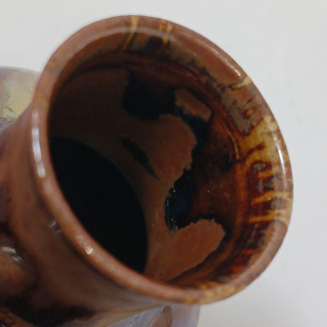 Y2167-12 茶道具 比古焼 藤崎寿山造 鶴首茶入 共箱 西陣織仕覆付　う