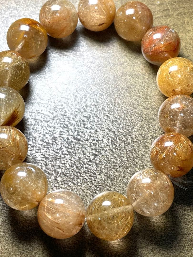 高品質　新入荷　ミックスルチルブレス超大玉約14.7㎜（新品未使用）金運虹あり