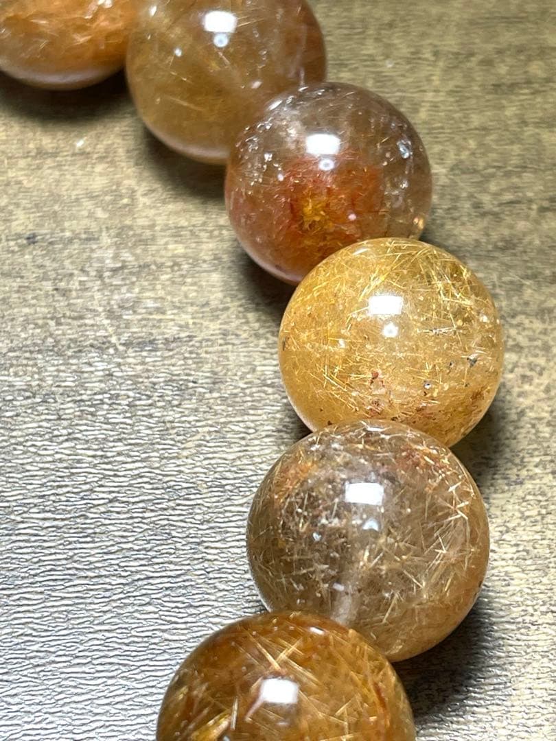 高品質　新入荷　ミックスルチルブレス超大玉約14.7㎜（新品未使用）金運虹あり