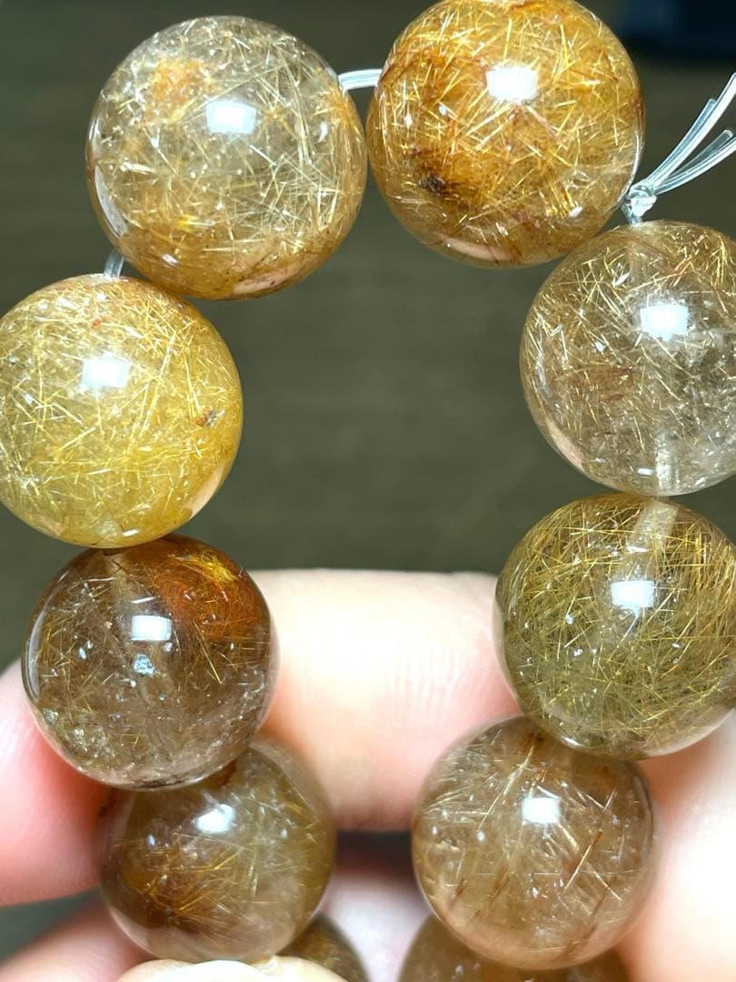 高品質　新入荷　ミックスルチルブレス超大玉約14.7㎜（新品未使用）金運虹あり