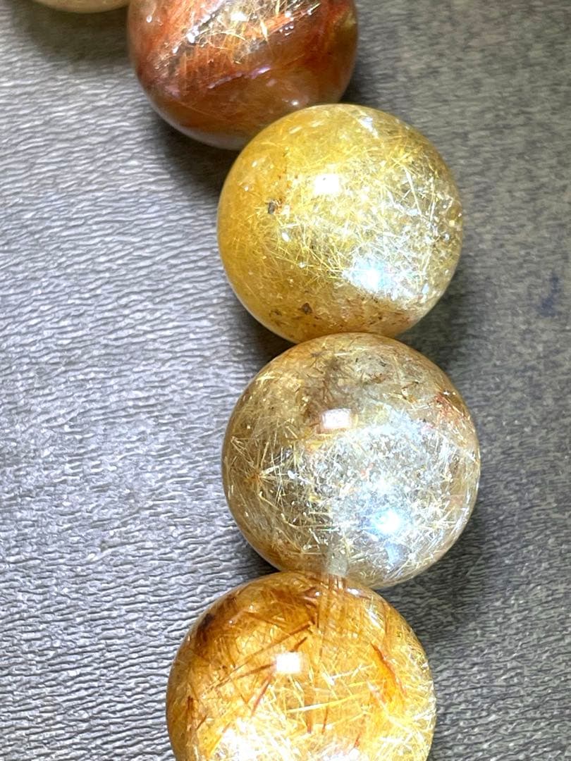 高品質　新入荷　ミックスルチルブレス超大玉約14.7㎜（新品未使用）金運虹あり