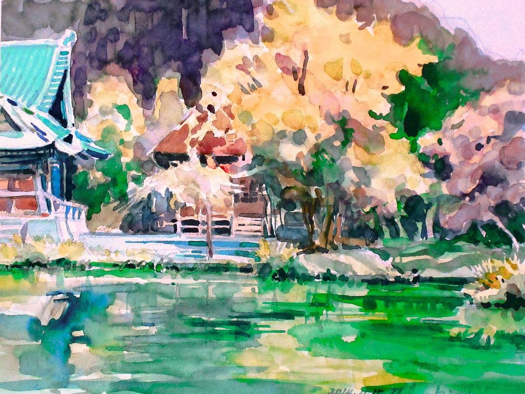 水彩画 自然風景 2016年額装済み 原画