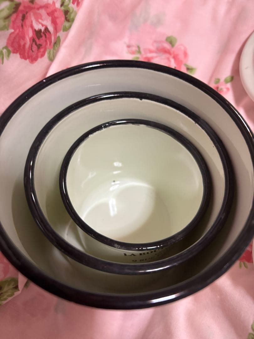 美品　フランスアンティーク　ホーロー製小物入れ３個セット